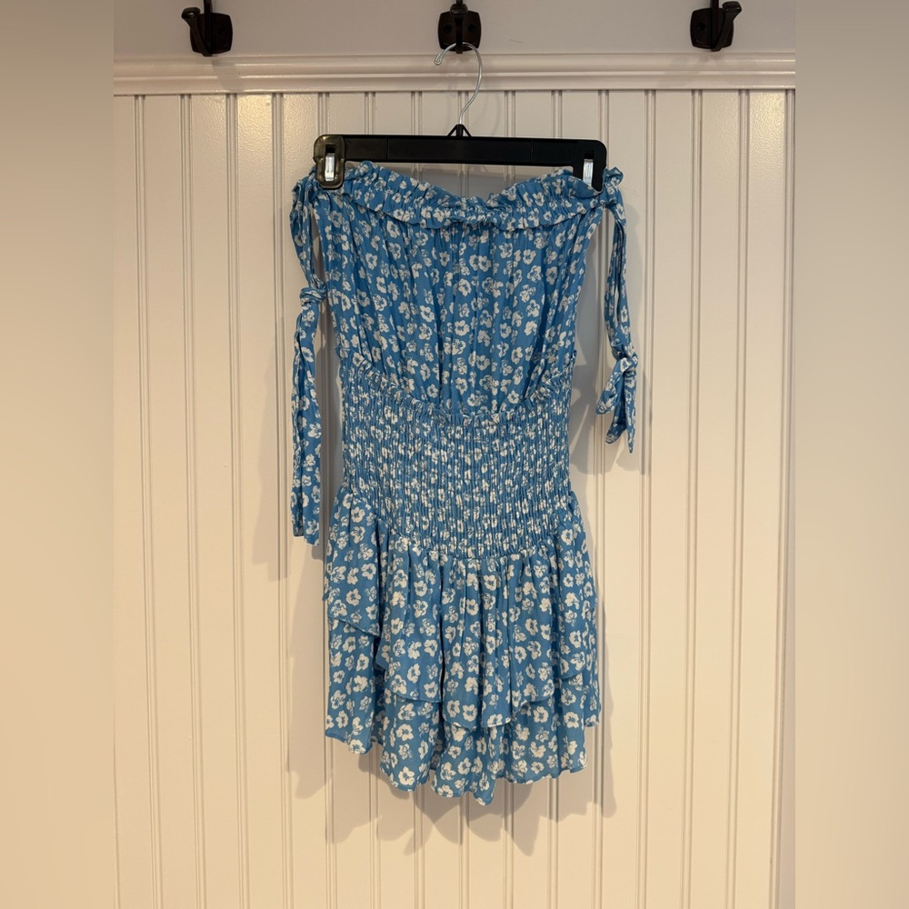 Blue Life Floral Mini Dress in Blue and White